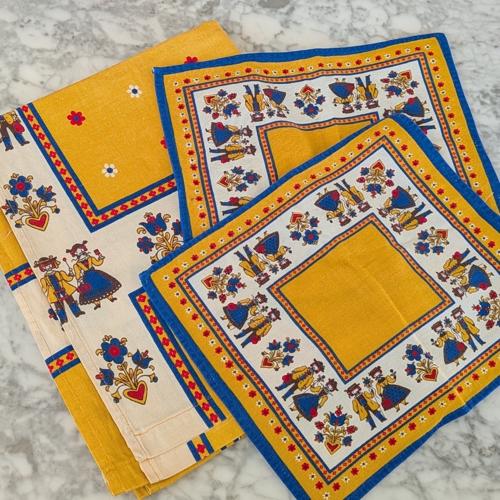 Tyrolean tablecloth & 2 Matching Napkins KOLF Austrian design Mid Mod Linen